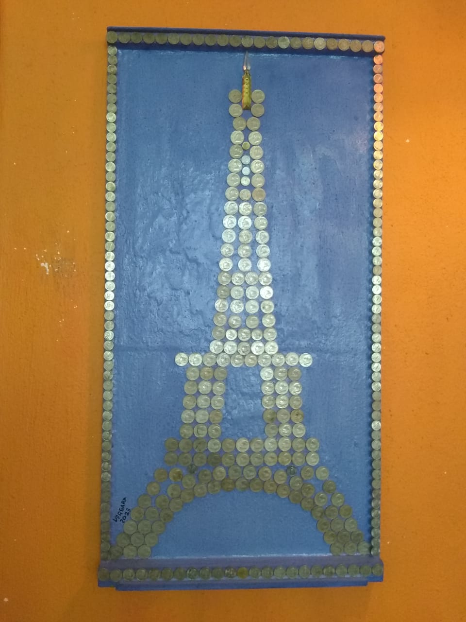 Cuadro/Escultura de monedas torre eiffel